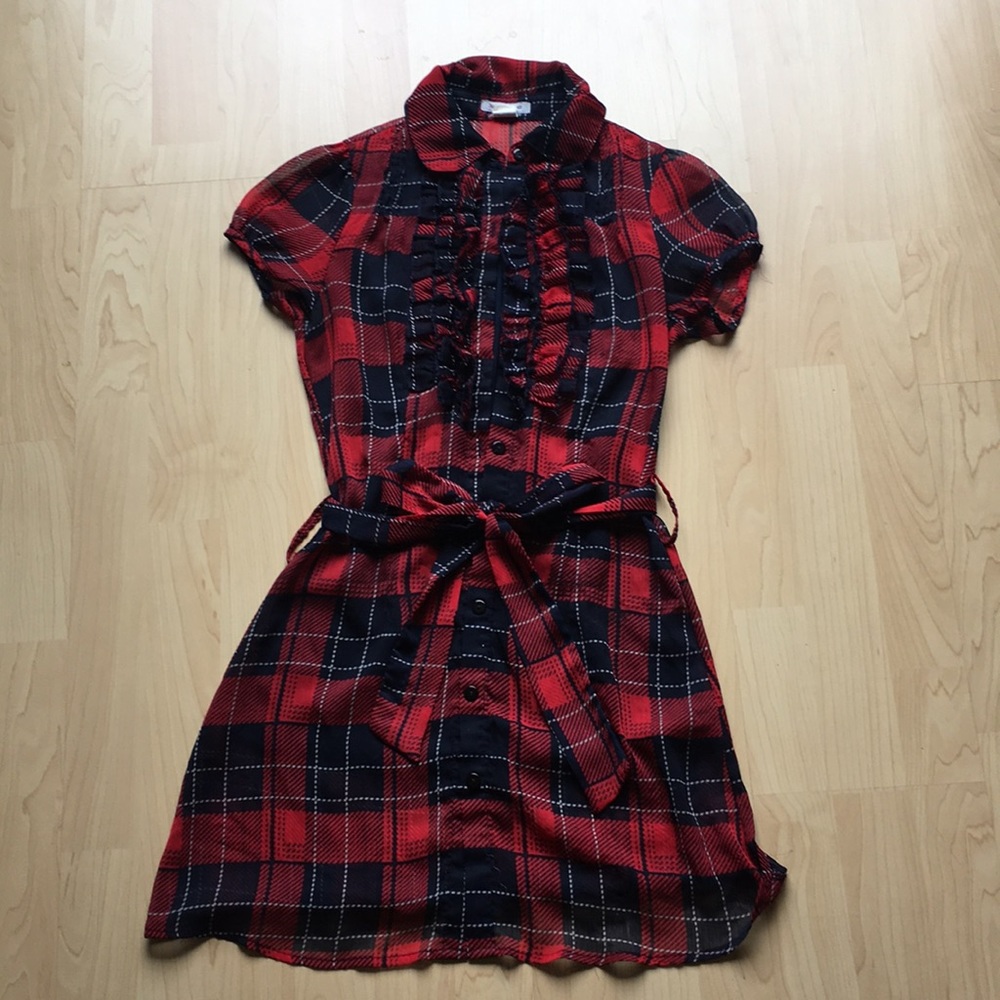 Plaid Ruffled T-shirt Dress